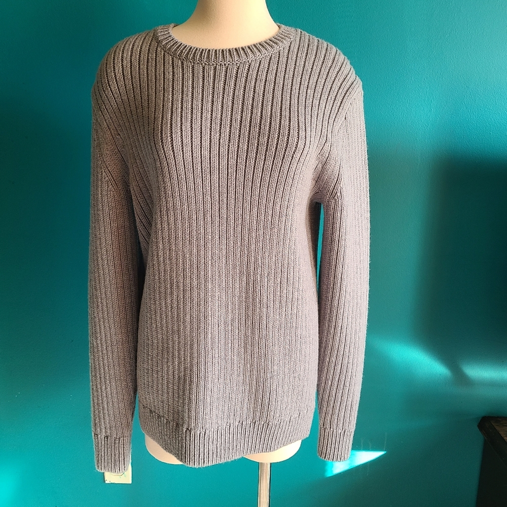 Theory Mens Merino ribbed knit crew neck wool sweater gray Heather size medium